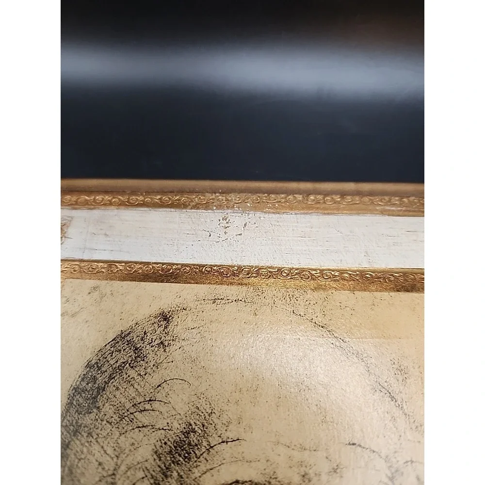 Vintage Gilt Wood Italian Florentine Plaque Leonardo DaVinci's Portrait Of A Man
